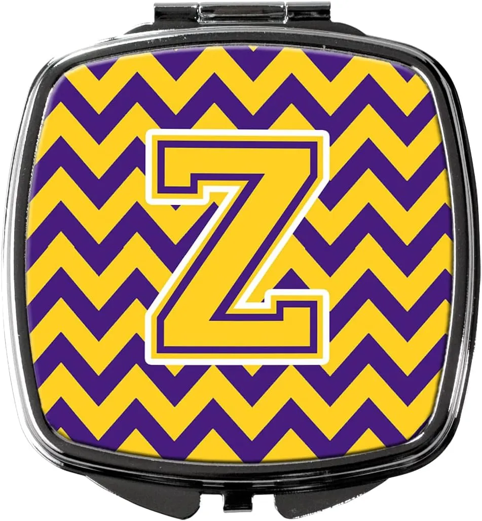 Caroline's Treasures CJ1041-ZSCM Letter Z Chevron Purple and Gold Compact Mirror Decorative Travel Makeup Mirror for Women Girls Gifts Pocket Makeup Mirror Folding Handheld