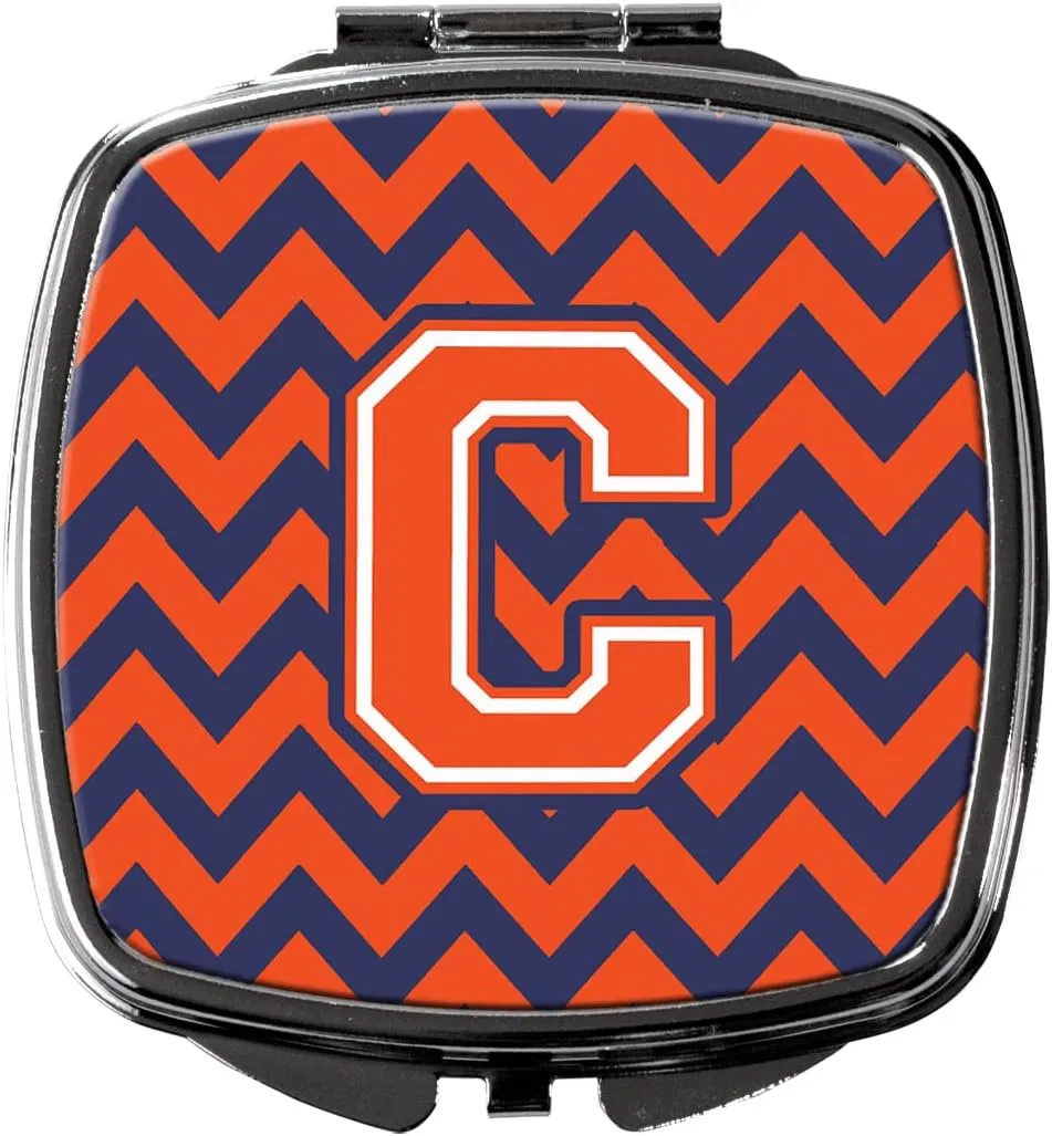 Caroline's Treasures CJ1042-CSCM Letter C Chevron Orange and Blue Compact Mirror Decorative Travel Makeup Mirror for Women Girls Gifts Pocket Makeup Mirror Folding Handheld
