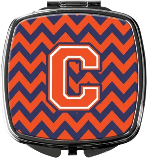 Caroline's Treasures CJ1042-CSCM Letter C Chevron Orange and Blue Compact Mirror Decorative Travel Makeup Mirror for Women Girls Gifts Pocket Makeup Mirror Folding Handheld