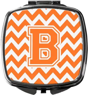 Caroline's Treasures CJ1046-BSCM Letter B Chevron Orange and White Compact Mirror Decorative Travel Makeup Mirror for Women Girls Gifts Pocket Makeup Mirror Folding Handheld