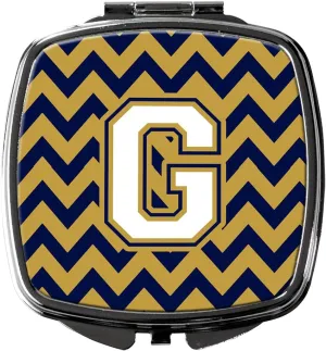 Caroline's Treasures CJ1057-GSCM Letter G Chevron Navy Blue and Gold Compact Mirror Decorative Travel Makeup Mirror for Women Girls Gifts Pocket Makeup Mirror Folding Handheld