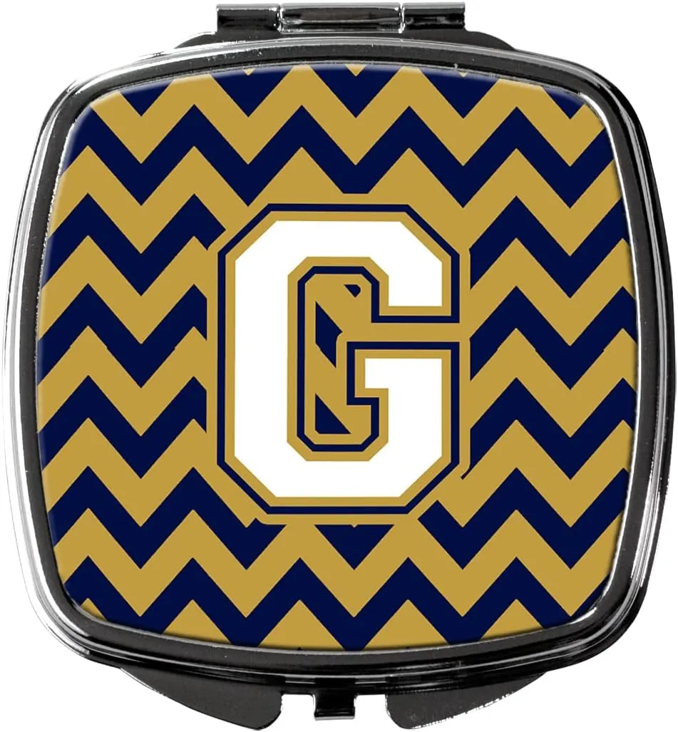 Caroline's Treasures CJ1057-GSCM Letter G Chevron Navy Blue and Gold Compact Mirror Decorative Travel Makeup Mirror for Women Girls Gifts Pocket Makeup Mirror Folding Handheld