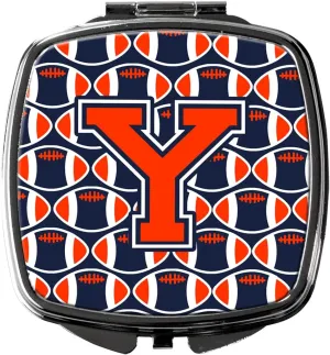 Caroline's Treasures CJ1066-YSCM Letter Y Football Orange, Blue and white Compact Mirror Decorative Travel Makeup Mirror for Women Girls Gifts Pocket Makeup Mirror Folding Handheld