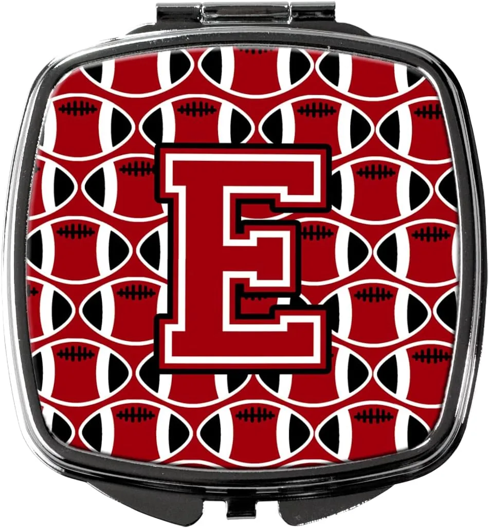 Caroline's Treasures CJ1073-ESCM Letter E Football Red, Black and White Compact Mirror Decorative Travel Makeup Mirror for Women Girls Gifts Pocket Makeup Mirror Folding Handheld