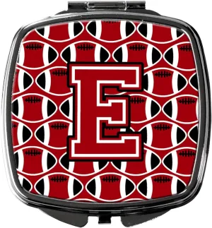 Caroline's Treasures CJ1073-ESCM Letter E Football Red, Black and White Compact Mirror Decorative Travel Makeup Mirror for Women Girls Gifts Pocket Makeup Mirror Folding Handheld