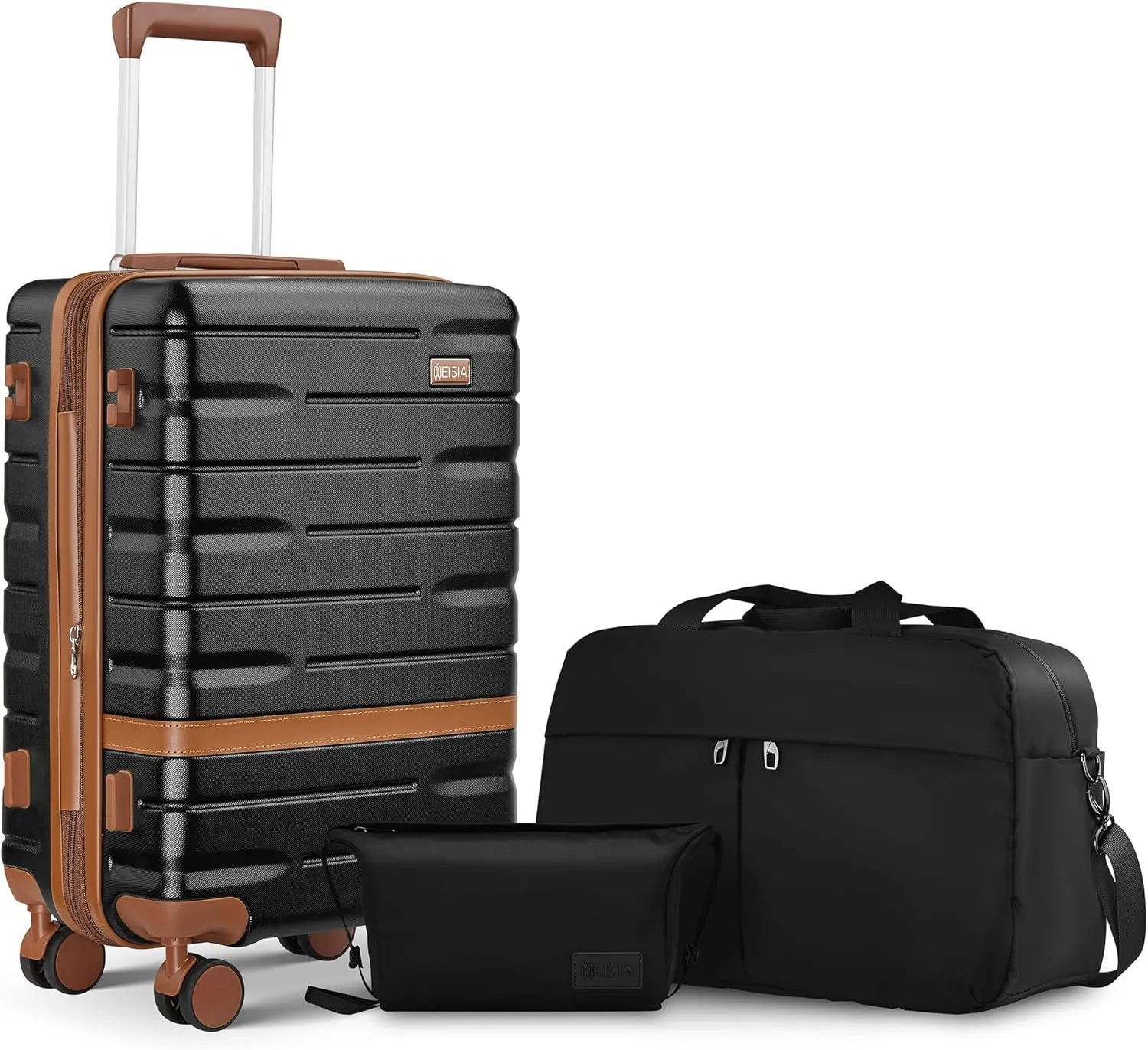 Carry On Luggage Set 22x14x9 Airline Approved， Expandable Hard Shell Suitcase with Spinner Wheels TSA Lock，3 Piece Lightweight Travel Luggage (Black)