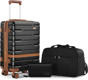 Carry On Luggage Set 22x14x9 Airline Approved， Expandable Hard Shell Suitcase with Spinner Wheels TSA Lock，3 Piece Lightweight Travel Luggage (Black)