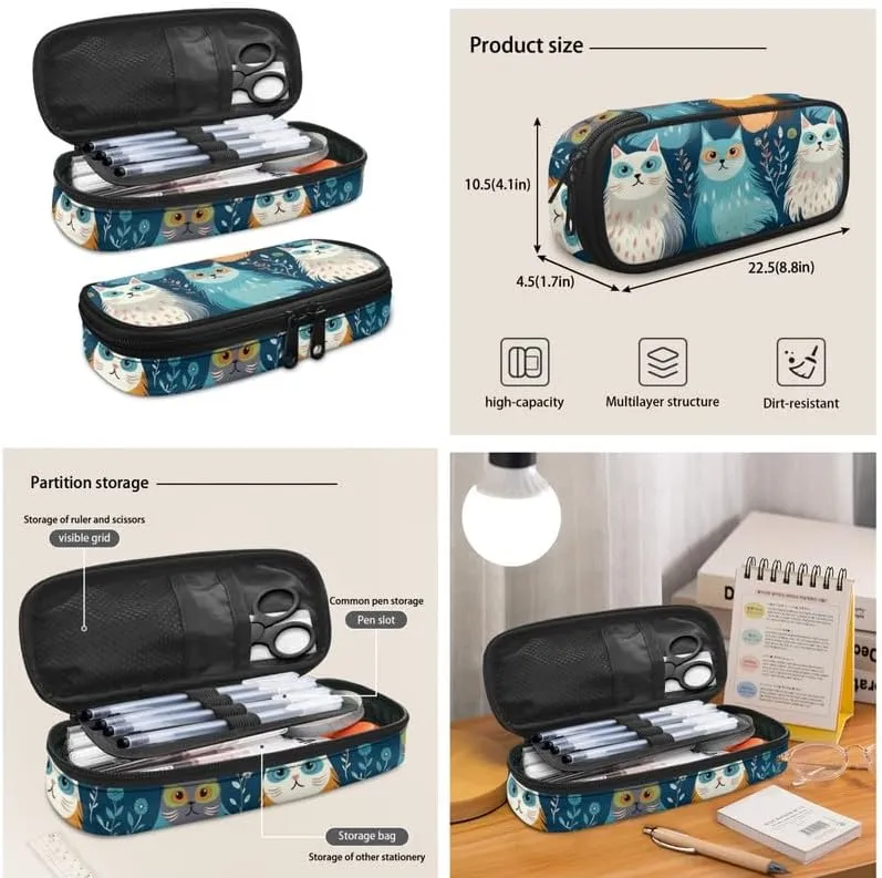 Cartoon Floral Cat Preschool Backpack Kindergarten Elementary School Toddler Colorful Kitten Cats Backpacks With Lunch Bag Pencil Case Set for Boys and Girls