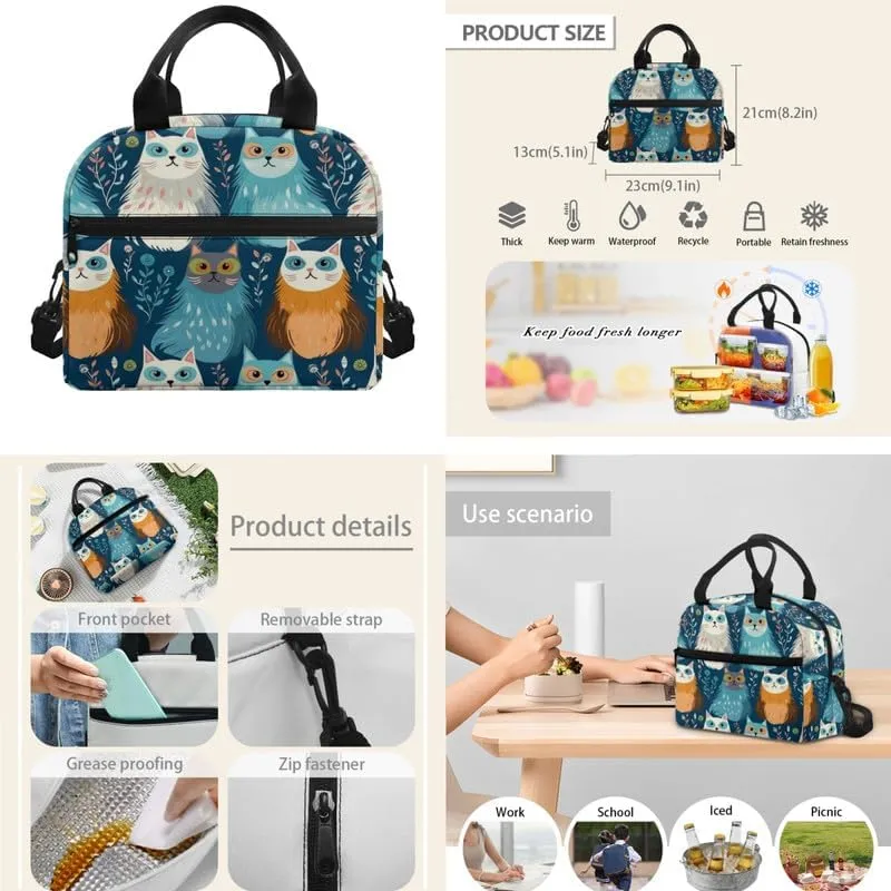 Cartoon Floral Cat Preschool Backpack Kindergarten Elementary School Toddler Colorful Kitten Cats Backpacks With Lunch Bag Pencil Case Set for Boys and Girls