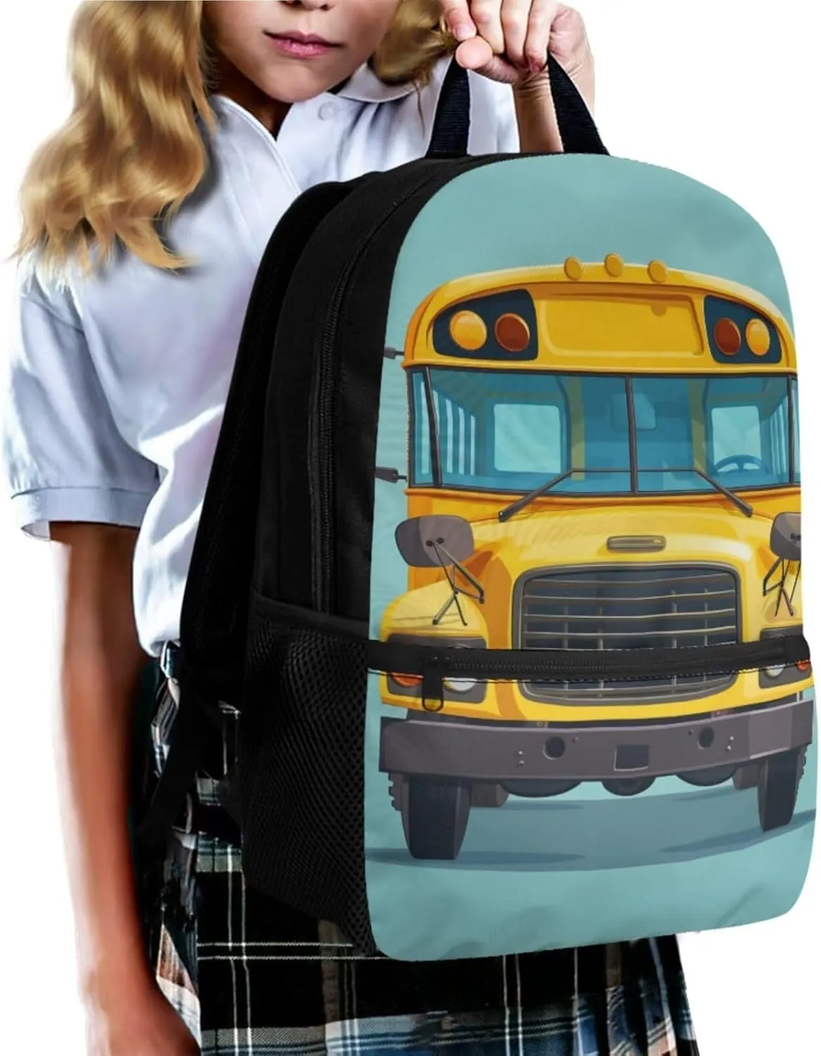 Cartoon School Bus Kids Backpack for Boys Cute School Backpack Sets with Lunch Bag Pencil Box for Elementary School 4 In 1 School Bookbag Set 17 Inch School Bags with Adjustable Strap