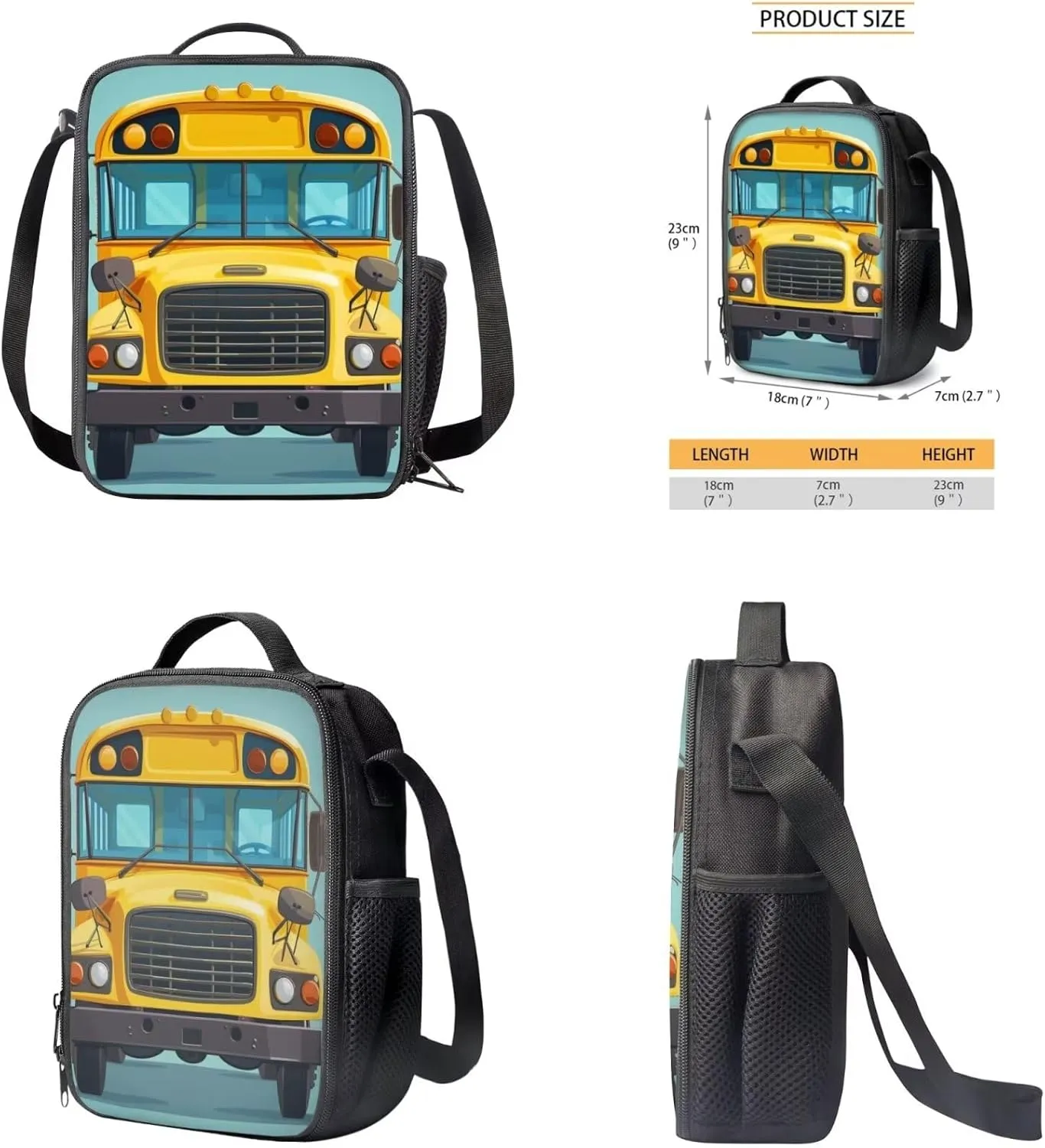 Cartoon School Bus Kids Backpack for Boys Cute School Backpack Sets with Lunch Bag Pencil Box for Elementary School 4 In 1 School Bookbag Set 17 Inch School Bags with Adjustable Strap