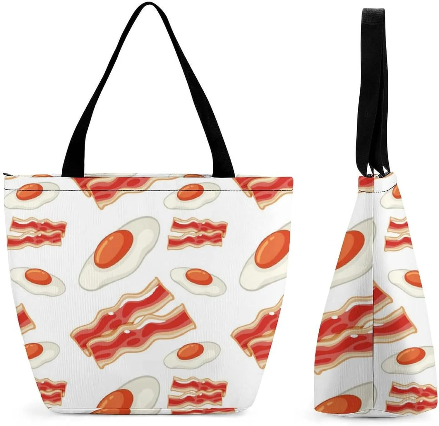 Cartoon with Bacon And Eggs Women's Tote Bag Reusable Handbag for Shopping Work Travel Big Capacity
