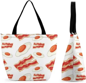 Cartoon with Bacon And Eggs Women's Tote Bag Reusable Handbag for Shopping Work Travel Big Capacity