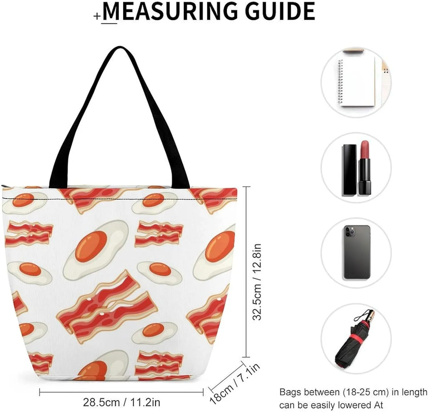 Cartoon with Bacon And Eggs Women's Tote Bag Reusable Handbag for Shopping Work Travel Big Capacity
