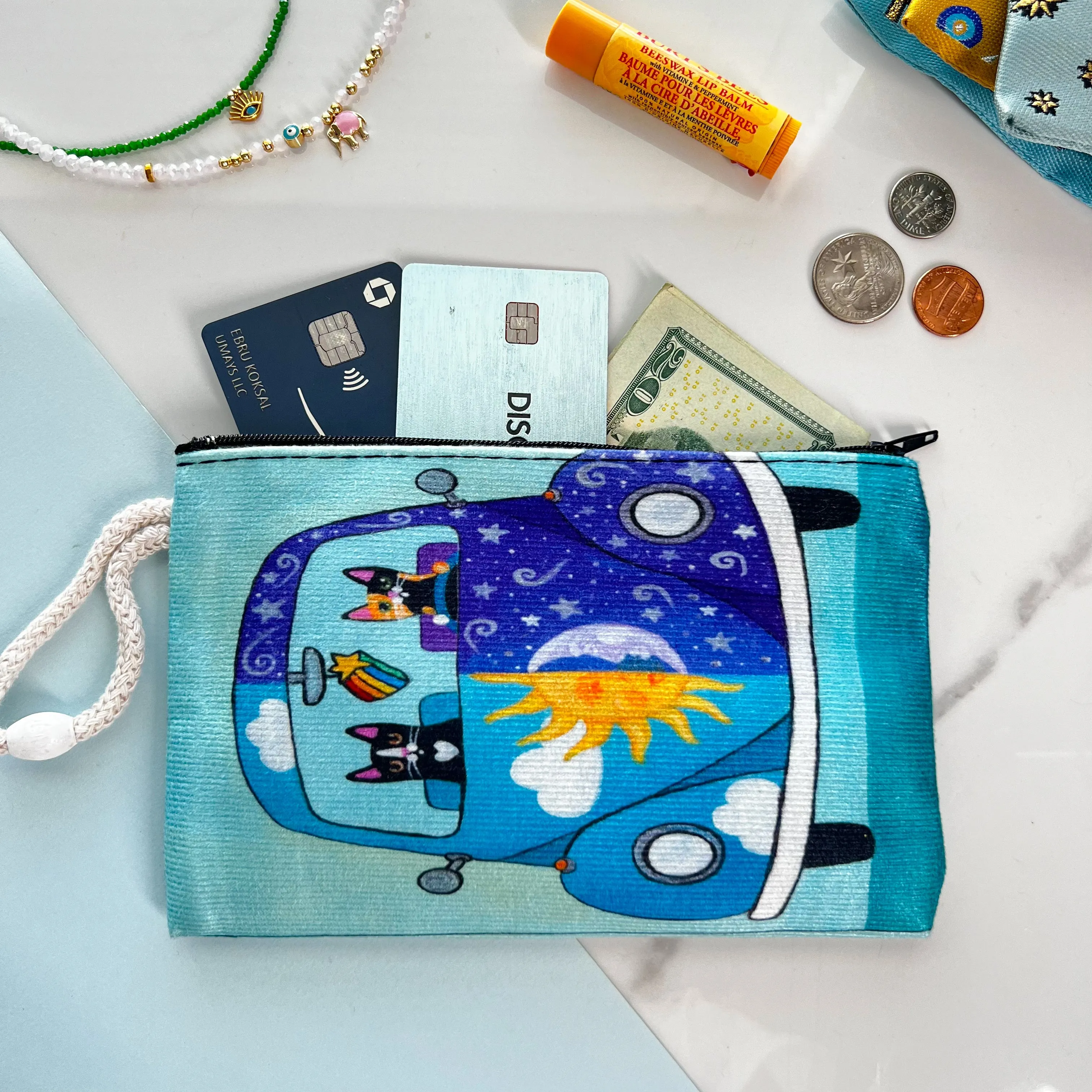 Cat Design Coin Purse, Zipper Pouch, Cute Gift for Women