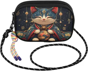 Cat Lucky Japanese Crossbody Bags for Women Cell Phone Purses Women's Shoulder Handbag Wallet Purse with Rope Pendant