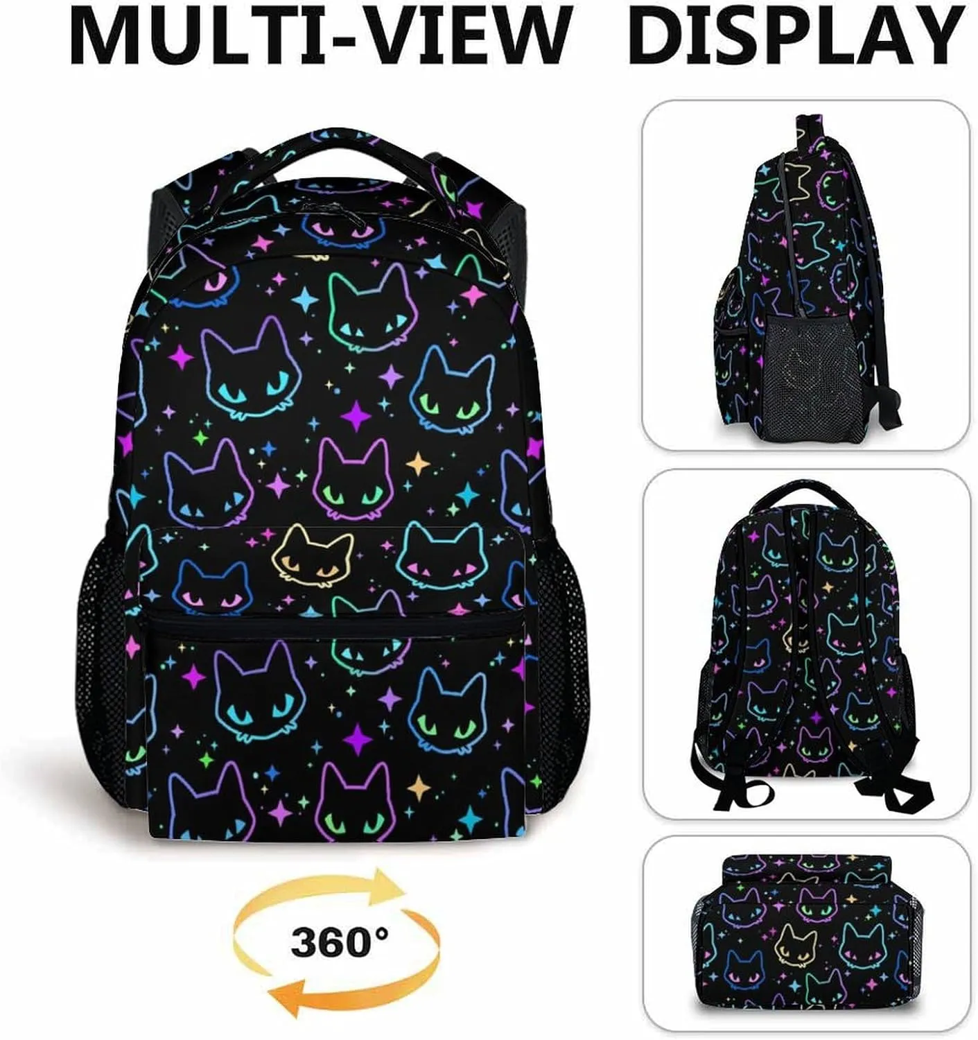 Cat School Backpack for Kids, 17 Inch Backpack for Girls Boys, Colorful Lightweight School Bag for Preschool, Primary, Kindergarten, Back to School Gifts