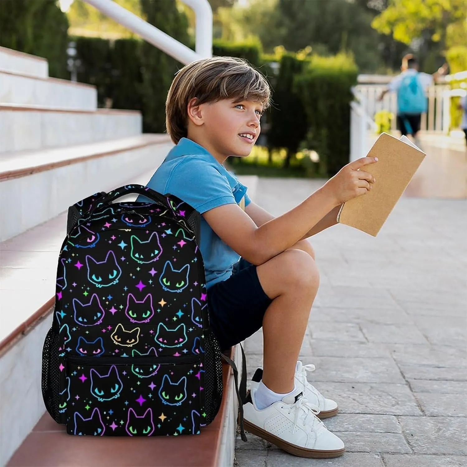 Cat School Backpack for Kids, 17 Inch Backpack for Girls Boys, Colorful Lightweight School Bag for Preschool, Primary, Kindergarten, Back to School Gifts