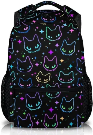 Cat School Backpack for Kids, 17 Inch Backpack for Girls Boys, Colorful Lightweight School Bag for Preschool, Primary, Kindergarten, Back to School Gifts