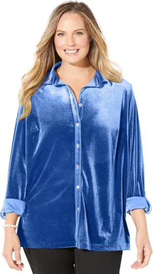 Catherines Women's Plus Size Petite Anywear Velvet Buttonfront Shirt