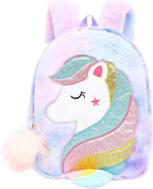 CBOALOGR Cute Plush Unicorn Toddler Small Backpack Little Plush Bookbag for Girls 3 to 6 years old