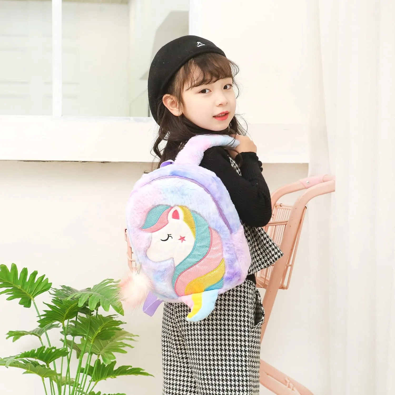 CBOALOGR Cute Plush Unicorn Toddler Small Backpack Little Plush Bookbag for Girls 3 to 6 years old