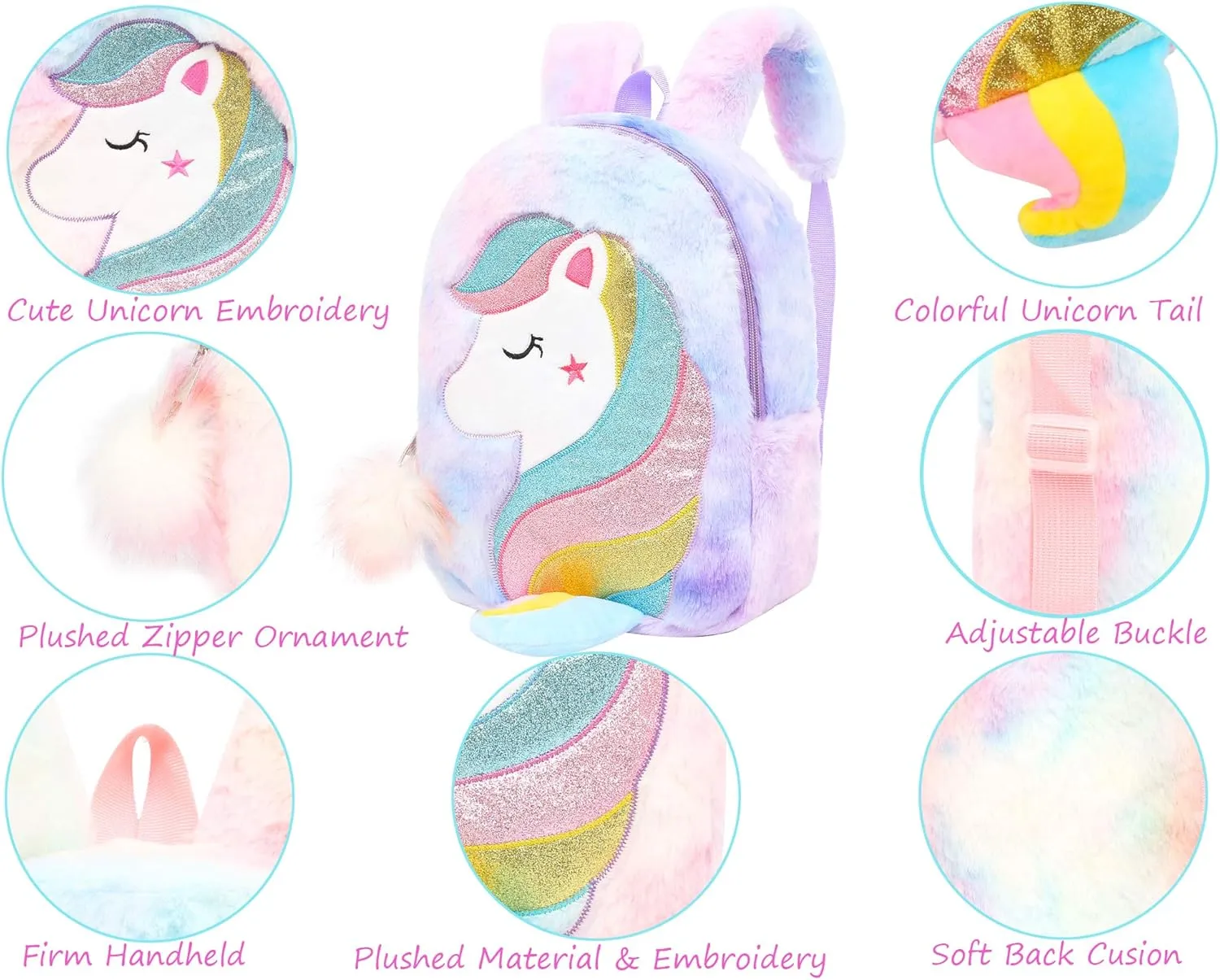 CBOALOGR Cute Plush Unicorn Toddler Small Backpack Little Plush Bookbag for Girls 3 to 6 years old
