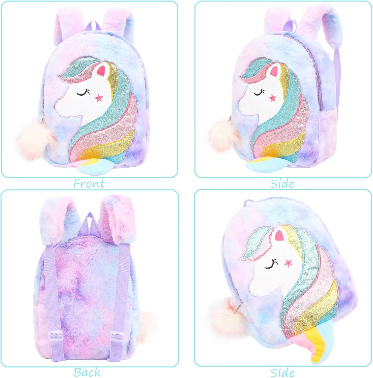 CBOALOGR Cute Plush Unicorn Toddler Small Backpack Little Plush Bookbag for Girls 3 to 6 years old