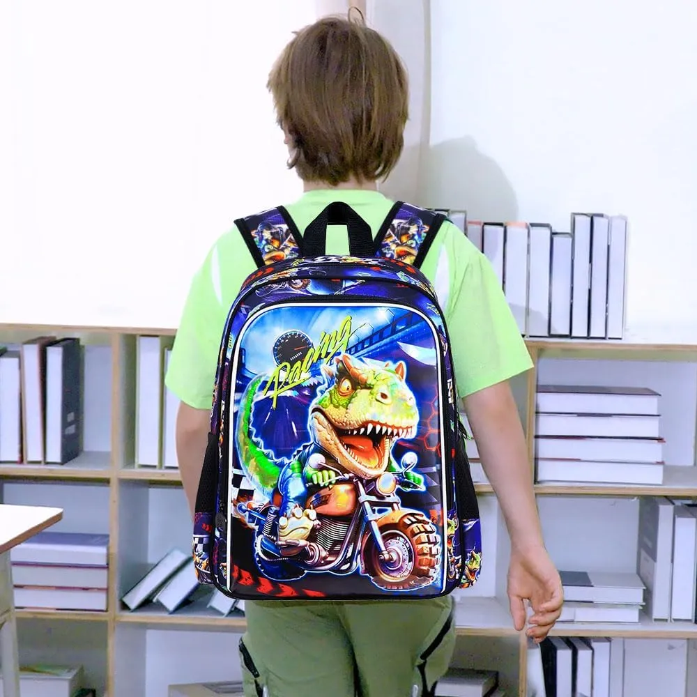 CCJPX 3PCS Dinosaur Backpack for Boys, 16 Inch Kids Water Resistant Preschool Bookbags with Lunch Box, Cool Elementary School Bag for Kindergarten Toddler