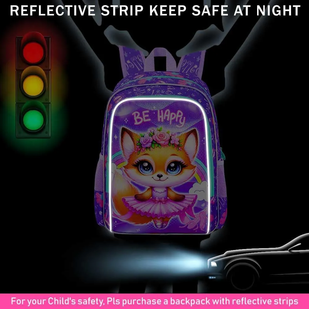CCJPX 3PCS Kids Backpack for Girls,16 inch Fox Ballet Preschool Backpacks Set, Cute Ballet Water Resistant Kindergarten School Bookbag for Elementary Kids Travel