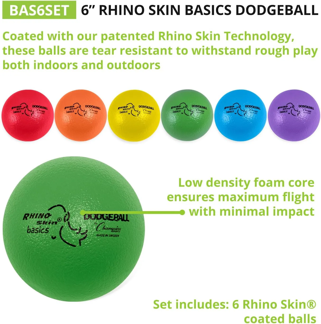 Champion Sports Rhino Skin Basic Dodgeball Set of 6 Balls