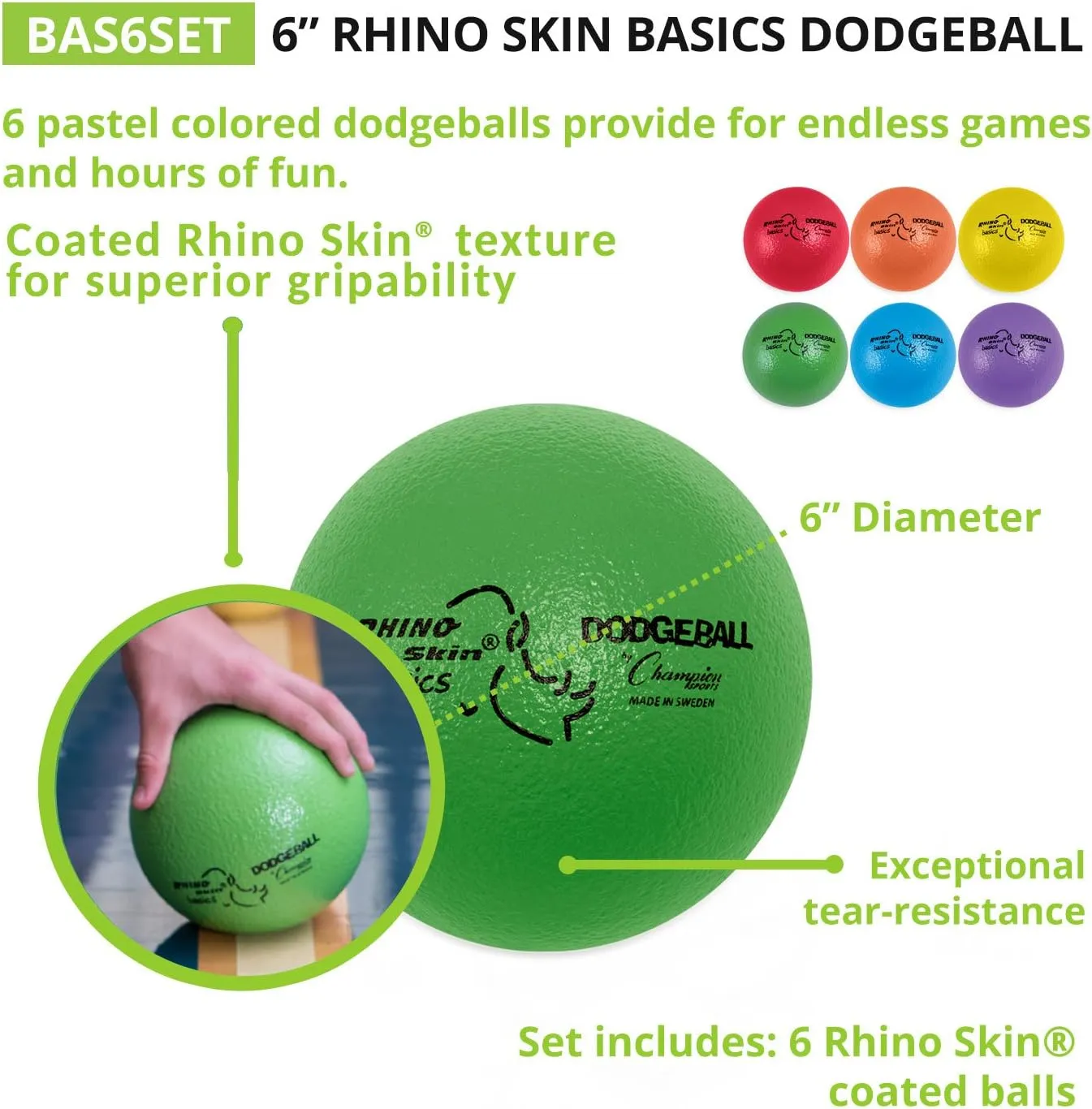 Champion Sports Rhino Skin Basic Dodgeball Set of 6 Balls