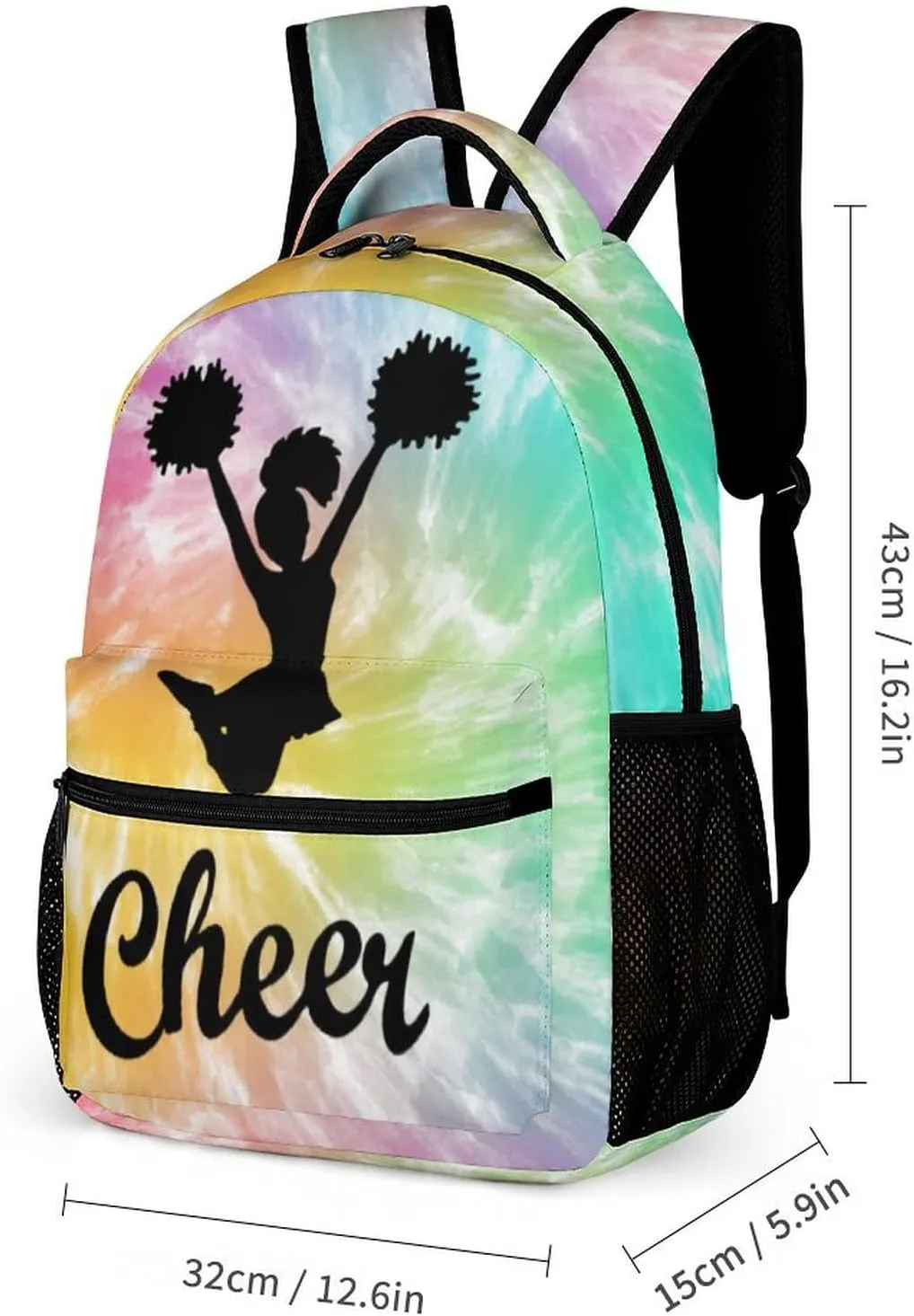 Cheerleading Backpack for Kids Girls Boys School, 16 Inches Cute Cheer Theme Bookbag, Adjustable, Lightweight, Large Capacity, Colorful Daily Casual Backpacks