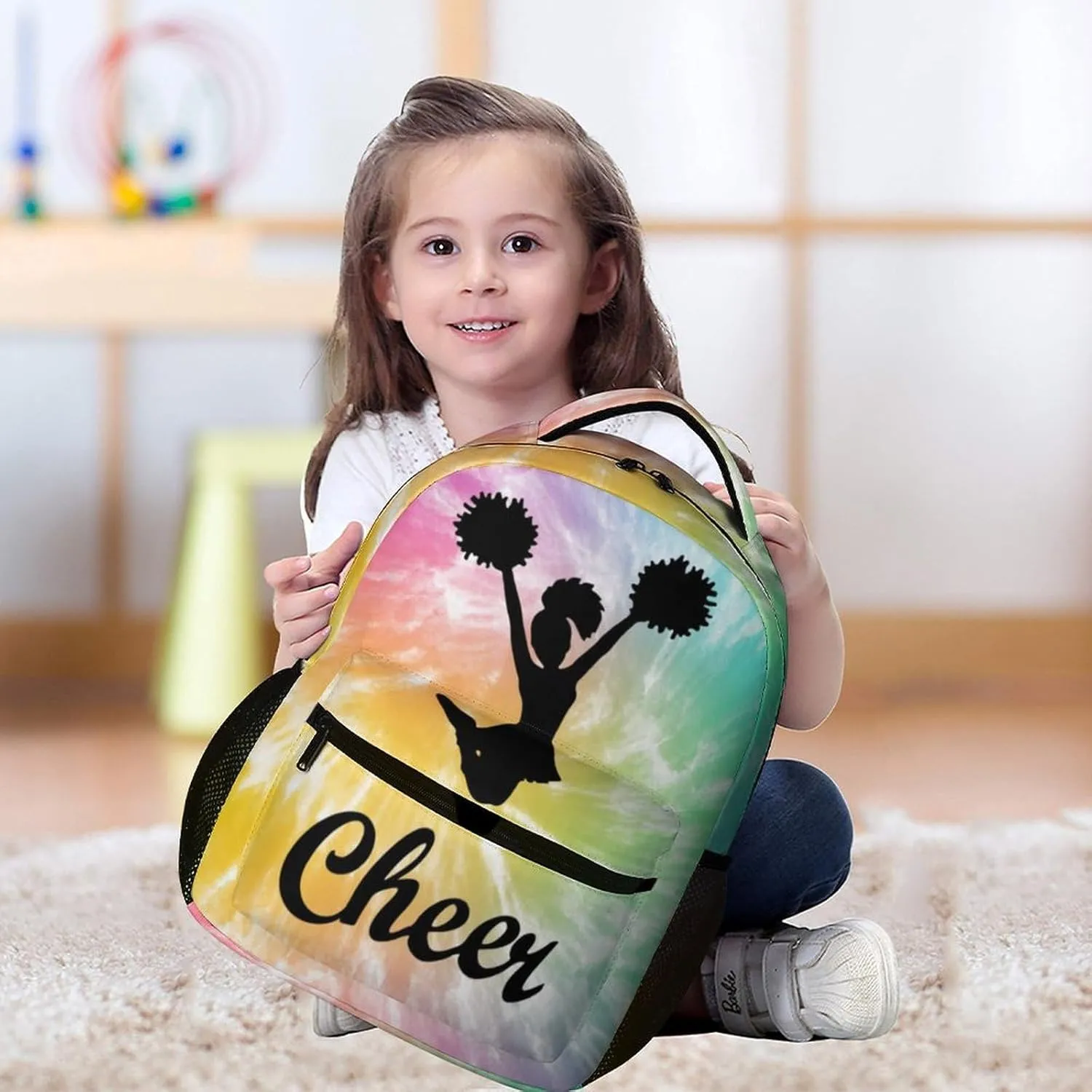Cheerleading Backpack for Kids Girls Boys School, 16 Inches Cute Cheer Theme Bookbag, Adjustable, Lightweight, Large Capacity, Colorful Daily Casual Backpacks