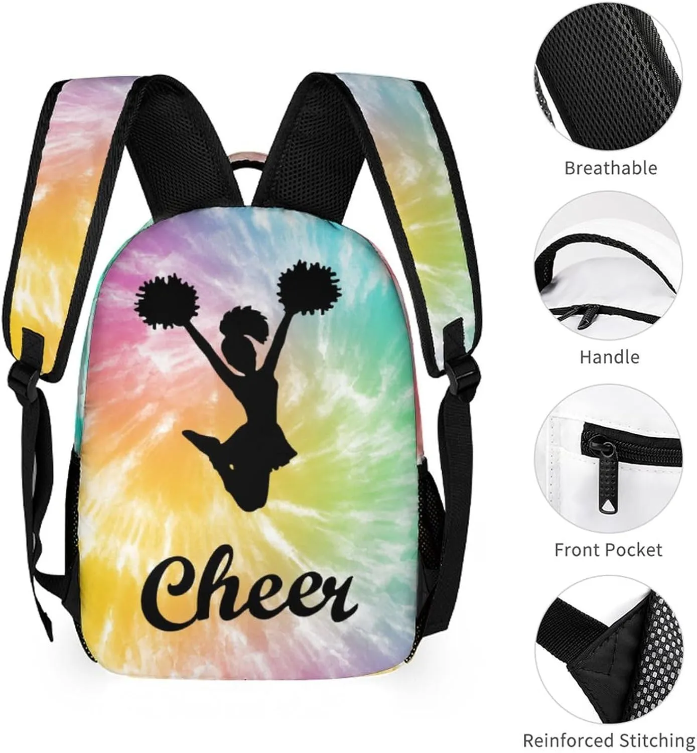 Cheerleading Backpack for Kids Girls Boys School, 16 Inches Cute Cheer Theme Bookbag, Adjustable, Lightweight, Large Capacity, Colorful Daily Casual Backpacks
