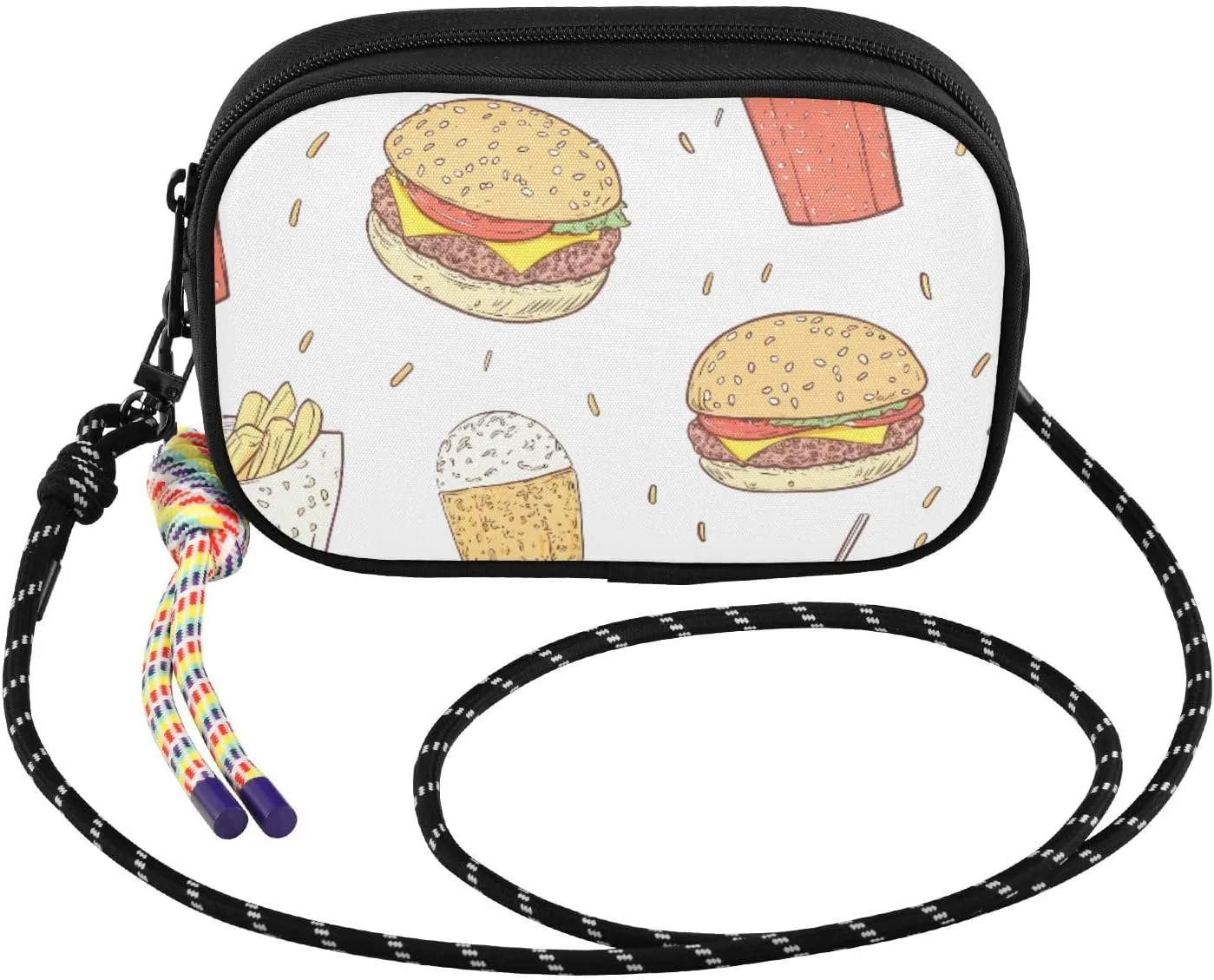 Cheese Burger Soda Crossbody Bags for Women Cell Phone Purses Women's Shoulder Handbag Wallet Purse with Rope Pendant