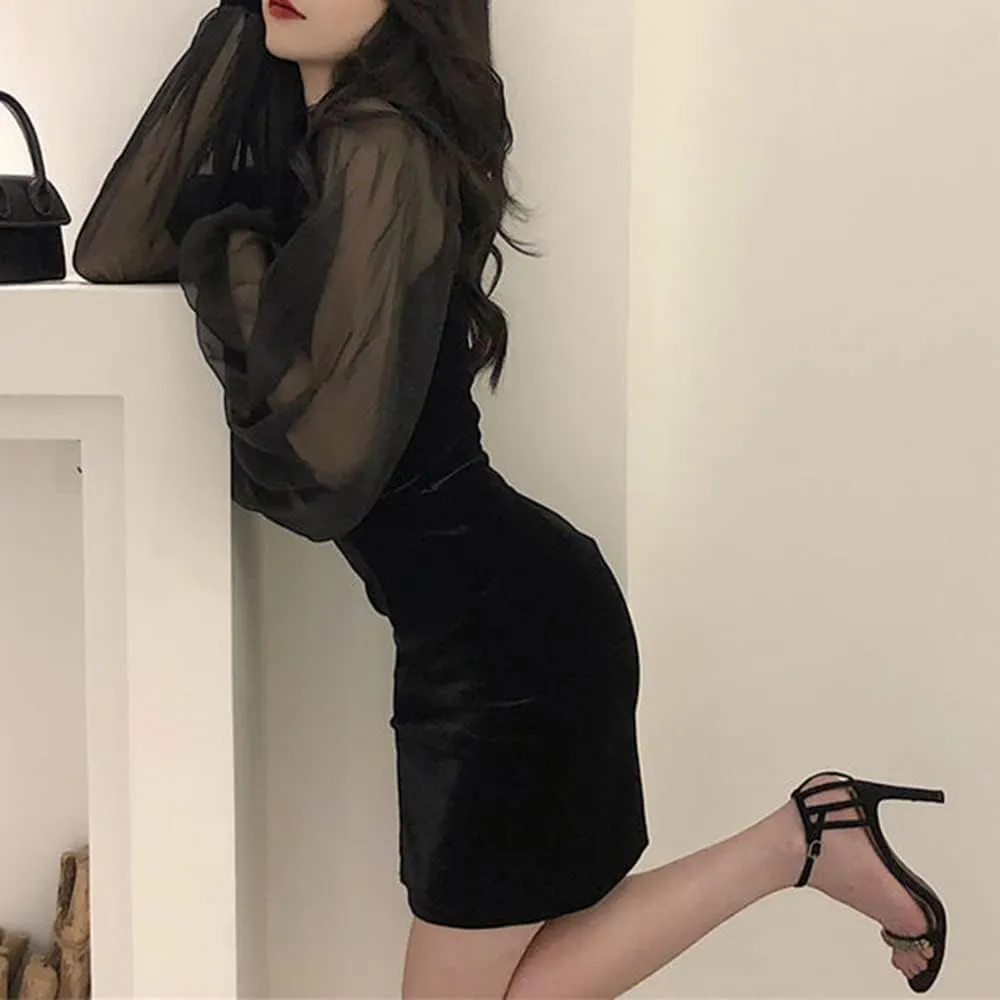 Cheongsam Slim Fit Sexy Bodycon Dress Going Out Date Night Waist Mini Short Wrap Mesh Dress Split Hem Party Clubwear