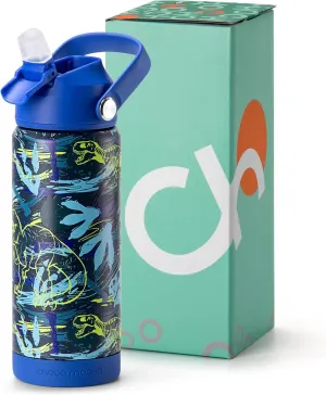 Choco Mocha Kids Water Bottle For School, Kids Insulated Dinosaurs Water Bottle Stainless Steel for Boys,18Oz Blue