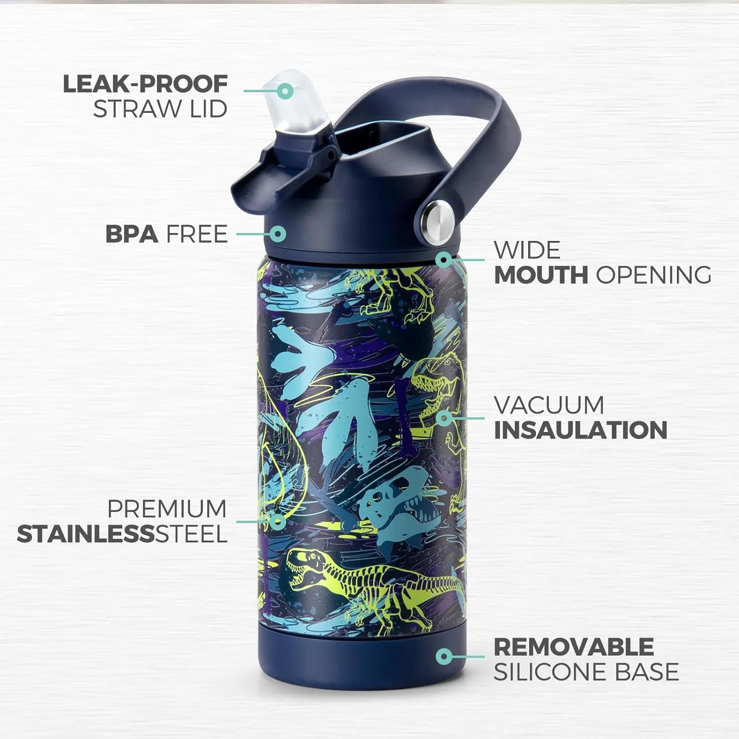 Choco Mocha Kids Water Bottle For School, Kids Insulated Shark Water Bottle Stainless Steel for Boys,18Oz Blue