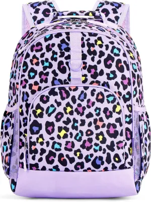 Choco Mocha Leopard Backpack for Girls, Kindergarten Backpack for Girls Ages 4-6, Kids Preschool Bookbag Girl 15 inch, Purple