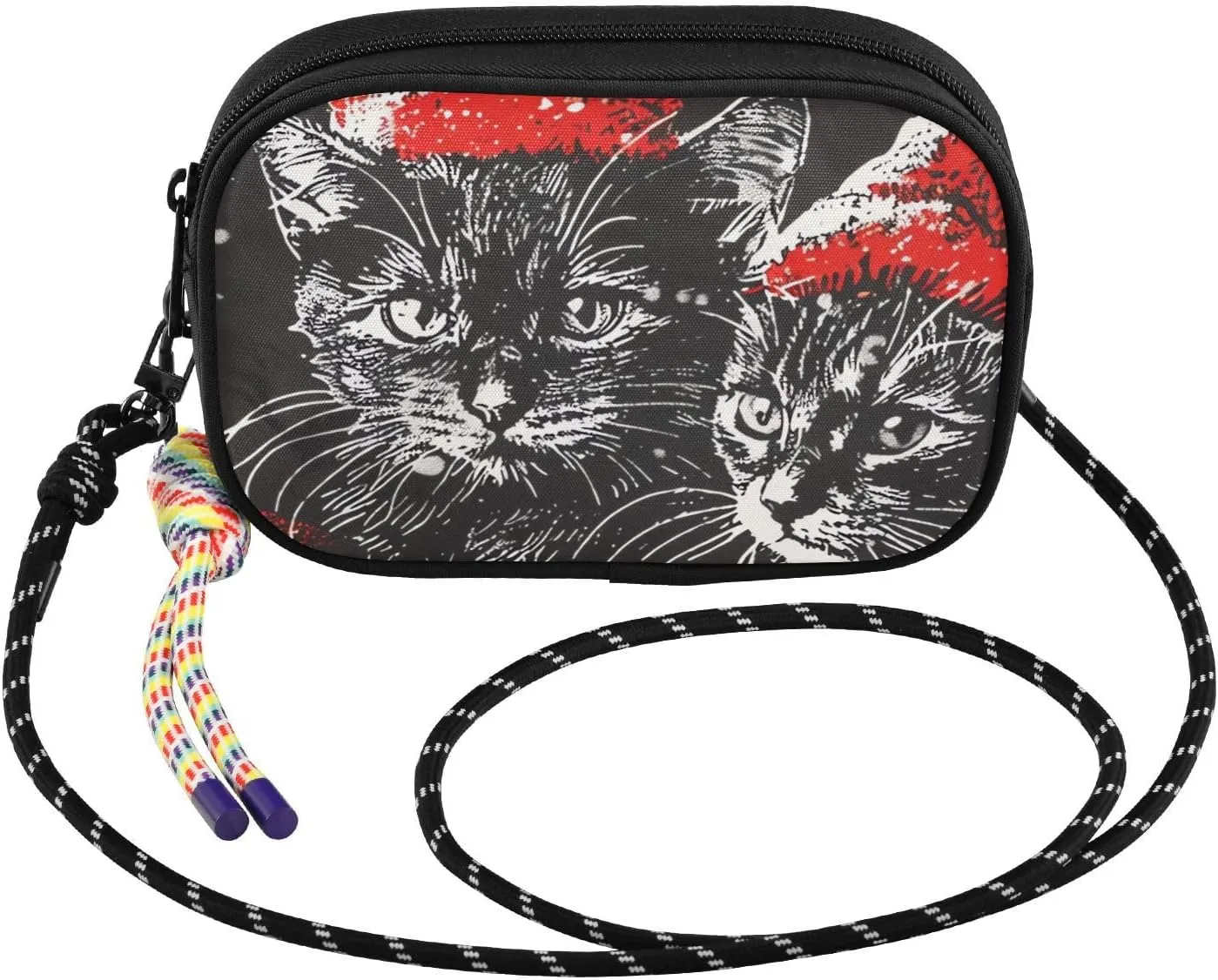 Christmas Cat Red Hats Crossbody Bag for Women Cell Phone Purses Women's Small Shoulder Handbags Wallet Purse with Strap