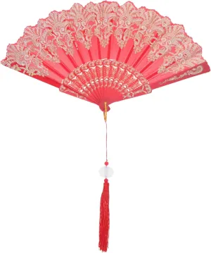 Ciieeo Handheld Embroidered Folding Fan with Tassel Performance Fan for Summer Travel Photography Props and Traditional Cultural Events Vintage Style Decoration Fan