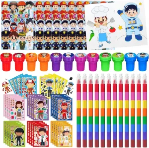 Cinrobiye 48 Pcs Community Helpers Coloring Books Bulk，Toddlers Preschool Learning Transportation Party Favors Occupation Post Stickers，Police Fireman Teacher Birthday Supplies Goodie Bag Fillers