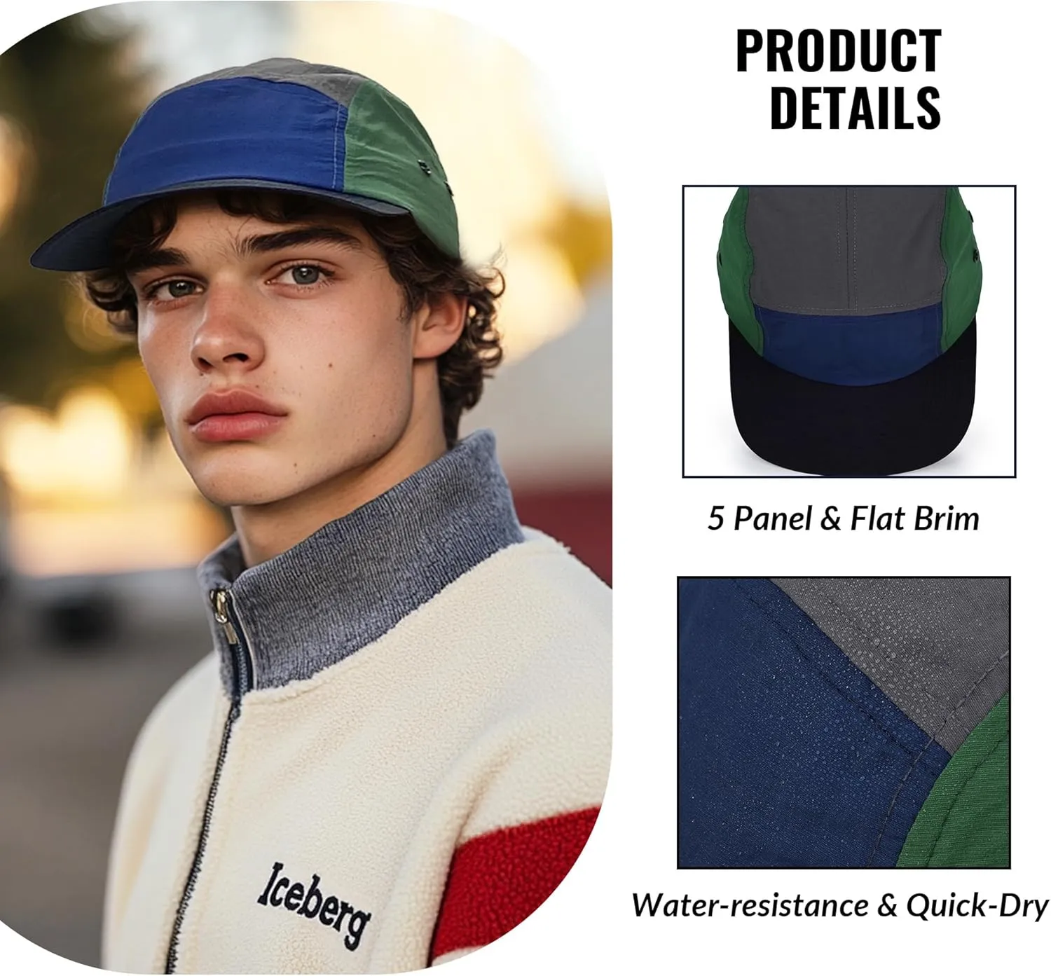 CLAPE 5 Panel Hat for Men, Curved Brim UPF50  Sun Hats Quick Dry Outdoor Sports Running Hat Baseball Cap