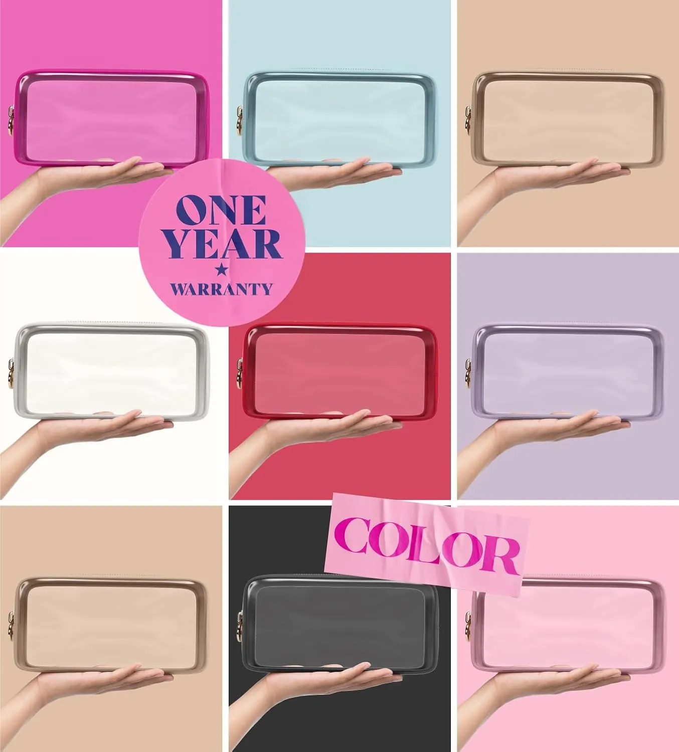 Clear Makeup Bag Zipper Pouch, Transparent Cosmetic Case Organizer, TSA Approved Travel Toiletry Case, Travel Accessories Essentials Makeup Tote for Women, Small Cute Make up Bag for Purse - Black