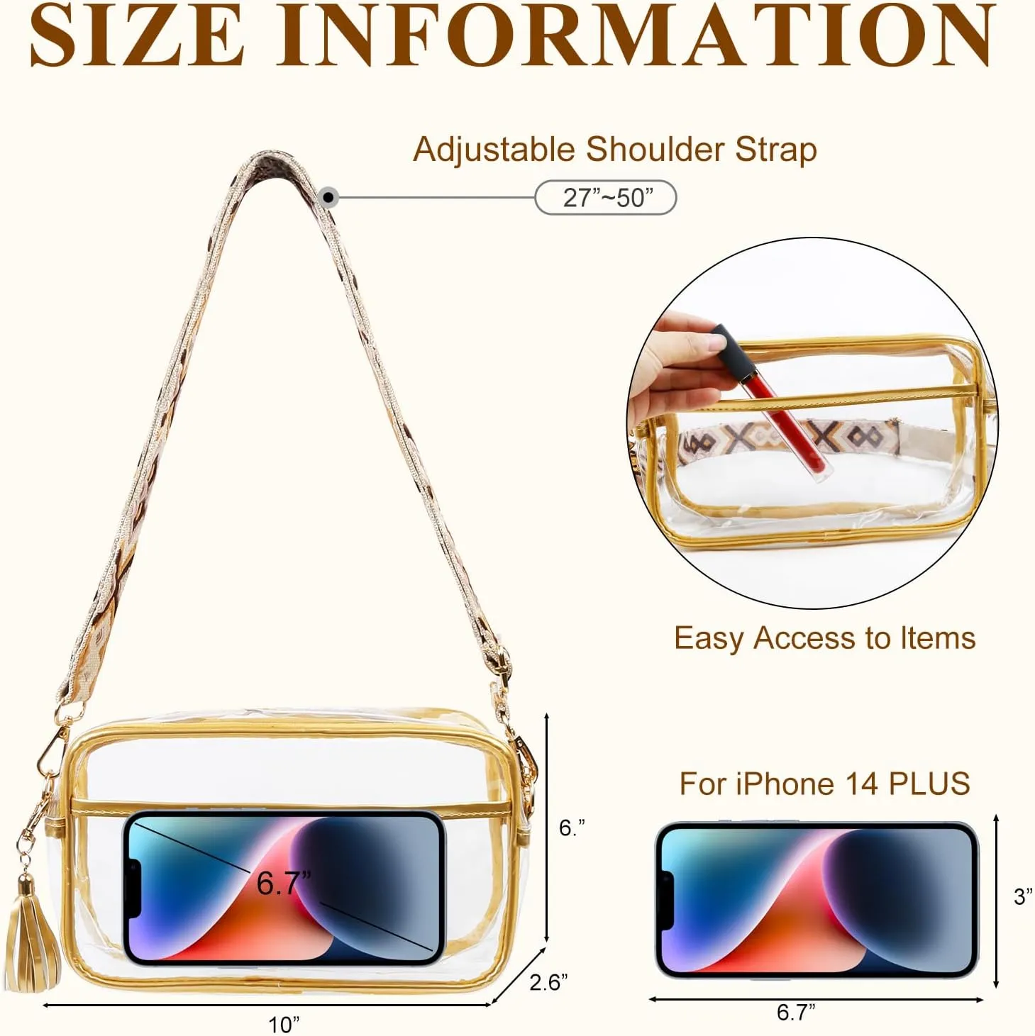 Clear Purses for Women - Crossbody Small Bag, Stadium Approved, Sport Concerts