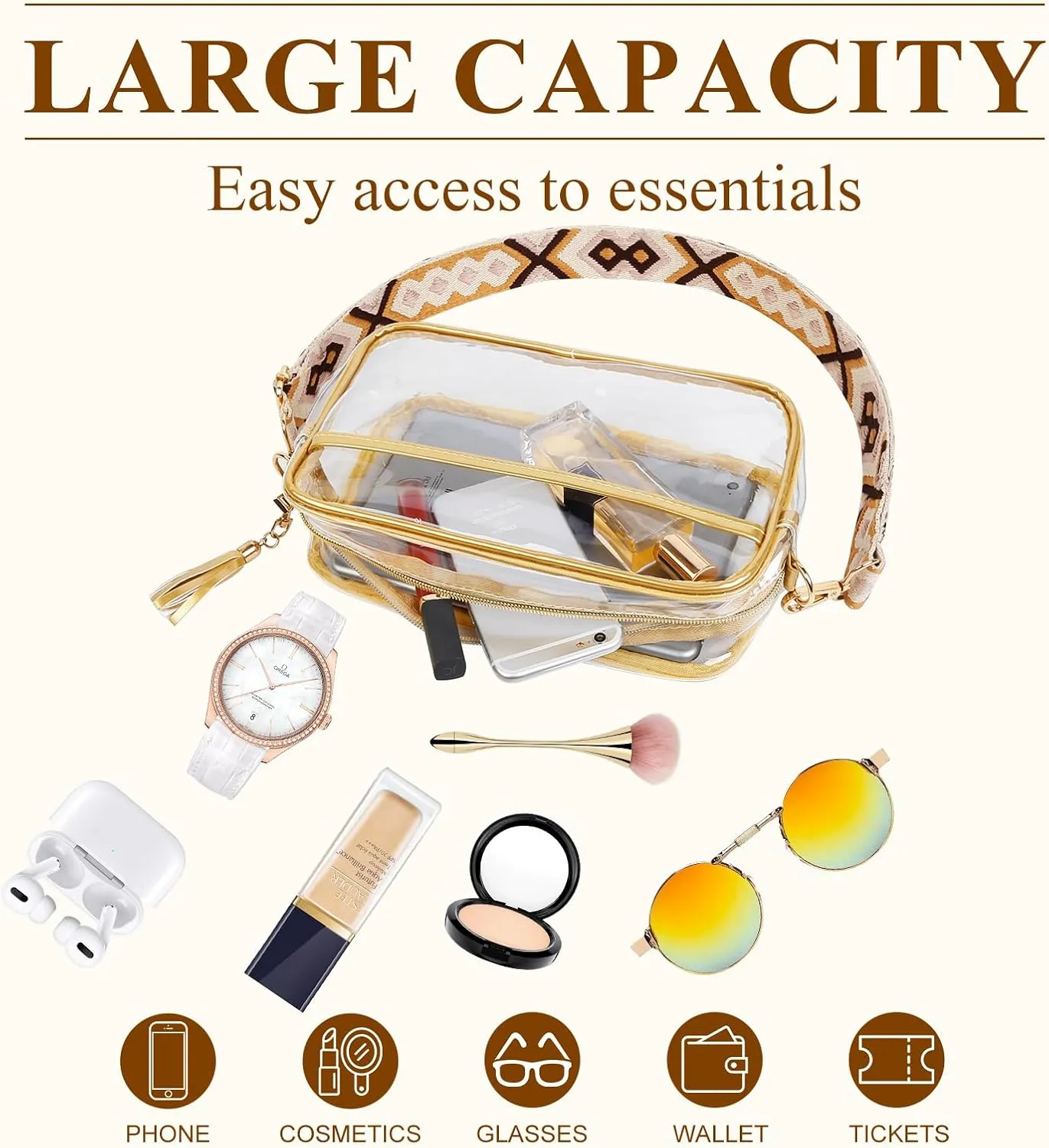 Clear Purses for Women - Crossbody Small Bag, Stadium Approved, Sport Concerts
