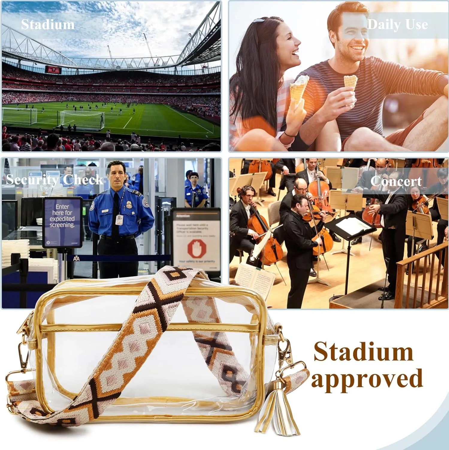 Clear Purses for Women - Crossbody Small Bag, Stadium Approved, Sport Concerts
