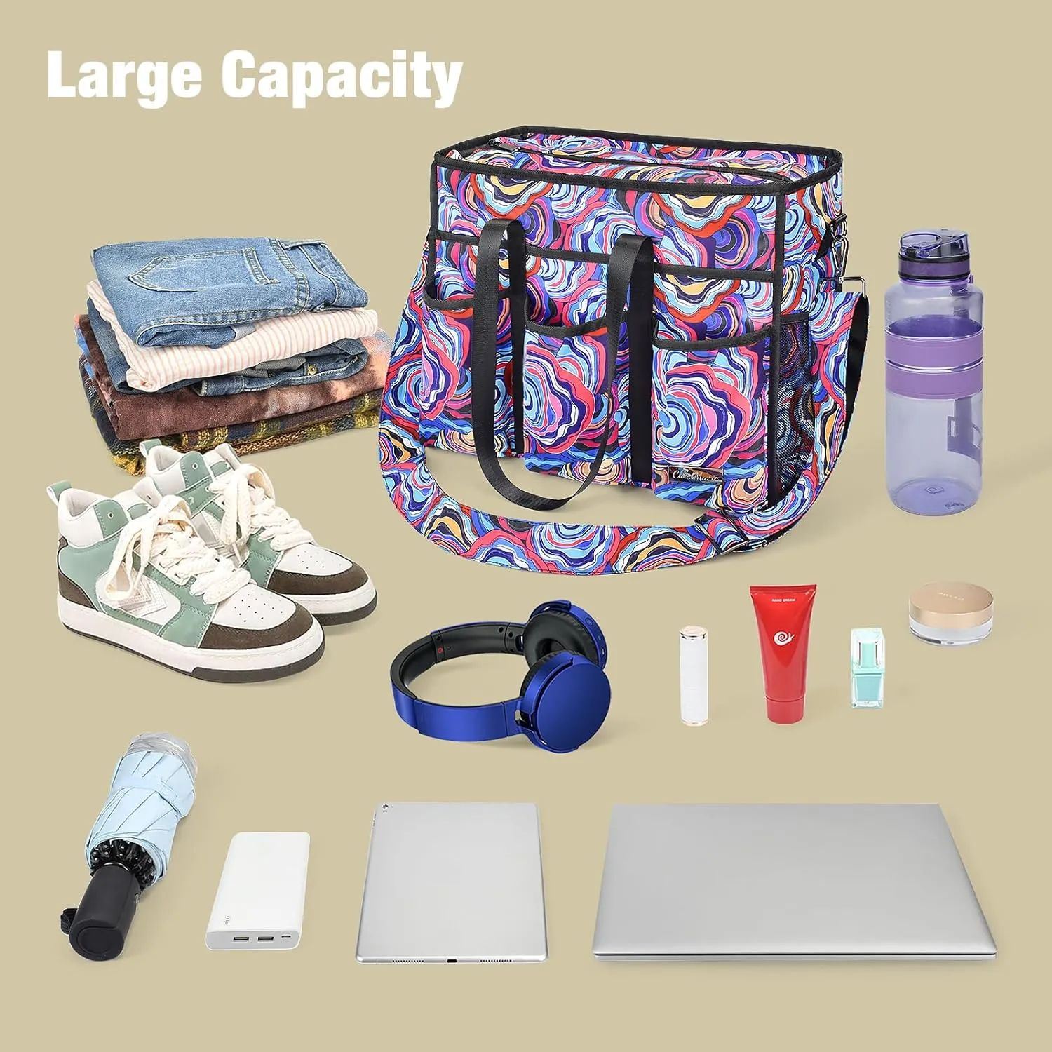 CLOUDMUSIC Large Tote Bag For Women Travel Nurse Teacher Work Waterpoof With Zipper Utility Everything Bags