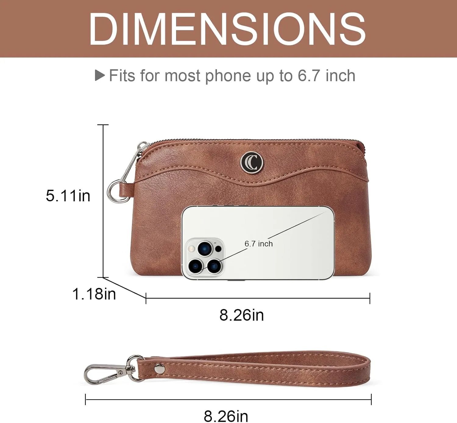 CLUCI Wristlet Wallets for Women Travel Phone Handbag Leather Clutch Purses with Card Slots